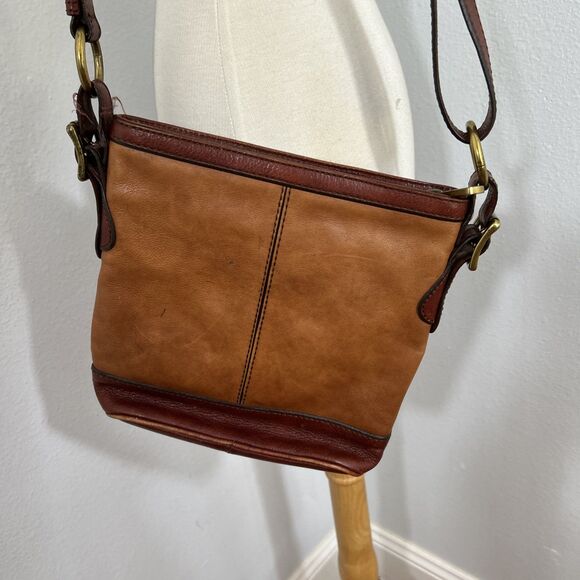 Fossil Crossbody Shoulder Purse Two‎ Tone Brown Lather Bucket Purse - Picture 6 of 15